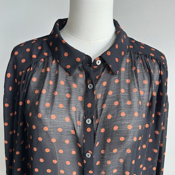 Free People Women’s Polka Dot Lightweight‎ Breathable Sheer Boho Chic Blouse S - Picture 2 of 8
